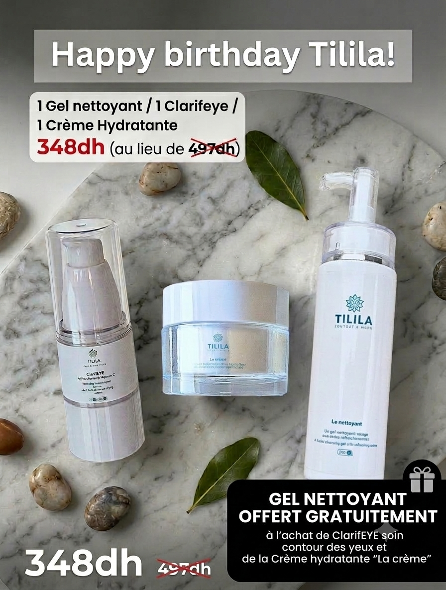 Birthday offer : Clarifeye anti cernes + crème hydratante = nettoyant CADEAU